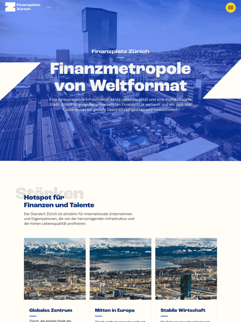 Screenshot der Website finanzplatz-zuerich.ch