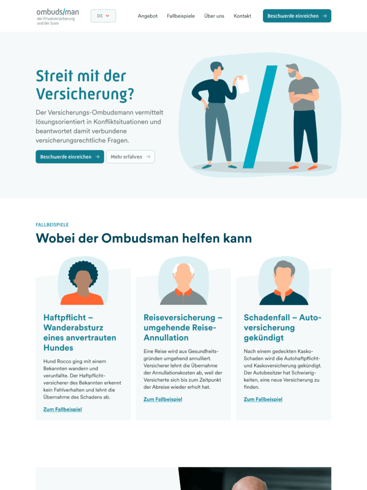 Screenshot der Website versicherungsombudsman.ch